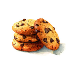 Chocolate Chip Cookies, watercolor painting, vector illustration, isolated on a white background.