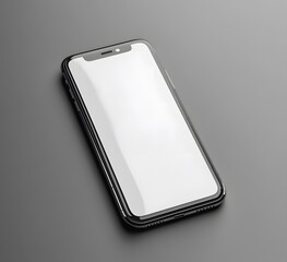 Sleek smartphone with blank screen on gray surface, angled persp