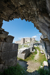 Fototapeta premium Miletus ancient city. Miletus was an ancient Greek city located in Ancient Caria. Its ruins are located near Balat in Aydın Province. View of the Old Amphitheatre in the Ancient City of Miletus.