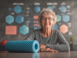 Senior woman enjoys post-workout relaxation with foam roller during inclusive exercise session