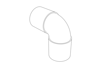 90-Degree Pipe Elbow Line Art: High-res technical illustration. Isolated PNG with transparent background, perfect for construction, DIY, engineering, architectural design, plumbing system diagrams.