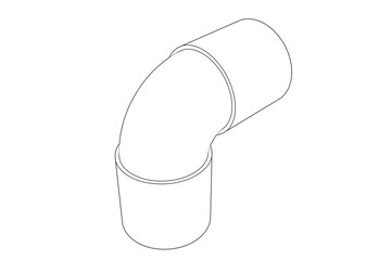90-Degree Pipe Elbow Line Art: High-res technical illustration. Isolated PNG with transparent background, perfect for construction, DIY, engineering, architectural design, plumbing system diagrams.