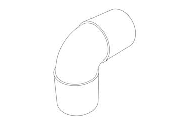 90-Degree Pipe Elbow Line Art: High-res technical illustration. Isolated PNG with transparent background, perfect for construction, DIY, engineering, architectural design, plumbing system diagrams.