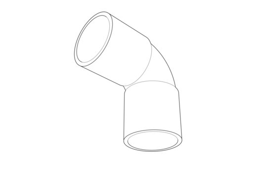 90-Degree Pipe Elbow Line Art: High-res technical illustration. Isolated PNG with transparent background, perfect for construction, DIY, engineering, architectural design, plumbing system diagrams. - Powered by Adobe