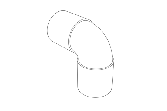 90-Degree Pipe Elbow Line Art: High-res technical illustration. Isolated PNG with transparent background, perfect for construction, DIY, engineering, architectural design, plumbing system diagrams.