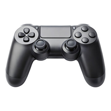 Modern black gaming controller with analog sticks and buttons isolated on transparent background