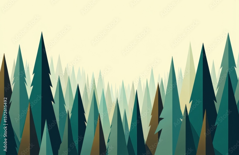 Aufkleber colorful geometric forest with stylized triangular trees on a light background