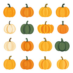 My Simple flat 2D illustration of a pumpkins set isolated on a white background, vector 2D design, icon, flat 2d illustration art, Eps painting, Vector set