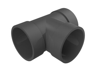 Dark Grey Plastic T-Junction Pipe Fitting Isolated PNG HD Transparent Background for Plumbing, Construction, Industrial Diagrams, Graphics Design Elements, DIY, and Engineering Projects.