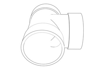 Precision Technical Drawing: T-Shaped Pipe Fitting Wireframe. Clean Line Art Outline of Industrial Plumbing Connection, Ideal for Engineering Schematics and Construction Blueprints.