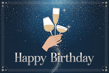 Elegant Happy Birthday Toast Graphic | Champagne Glasses Celebration Art