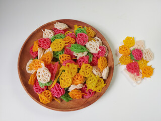 Kerupuk bunga or kerupuk mawar or flower cracker or rose cracker are typically deep-fried until crispy and are often served as a snack or a side dish in Indonesia.