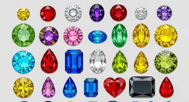 Stunning Array of Colorful Gemstones: A Dazzling Collection of Precious and Semi-Precious Jewels in Various Shapes and Hues