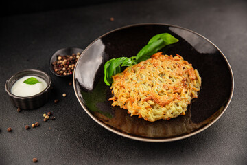 Potato pancakes drainiki potato cutlets vegetable dish fresh delicious gourmet food background on the table rustic food top view copy space vegan and vegetarian food
