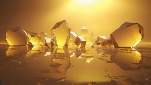 Golden Crystal Formations in a Luminous Setting