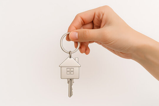 Hand Holding House-Shaped Keychain with Key