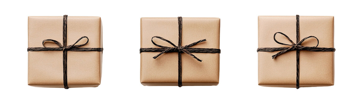Three tied beige gift boxes