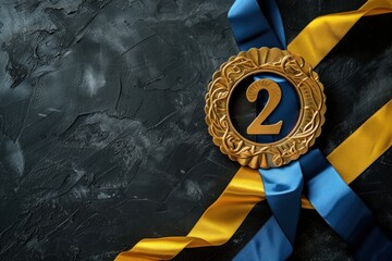 Acknowledge second-place recognition with a gold medal and elegant ribbons