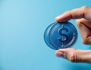 Hyperrealistic Hand Holding Metal Coins with Dollar Symbol