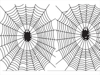 Obraz premium Two black and white spiderwebs with a black center on a white background