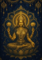 Fototapeta premium Golden deity meditative illustration