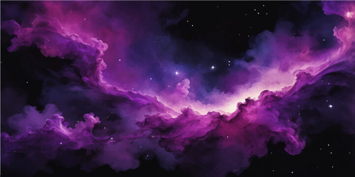 Dramatic purple smoke billows across an abstract background, reminiscent of a mysterious night sky with hints of dark clouds and distant light