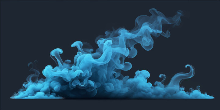 A flowing wave of blue smoke creates an artistic pattern against a white background, its smooth curves evoking a mysterious energy