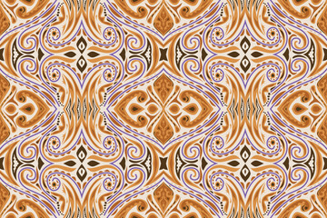 Seamless geometric and doodles line, traditional ikat pattern with earthy tones in geometric and tribal-inspired design. Ideal for textiles, wallpapers, and ethnic-themed projects.