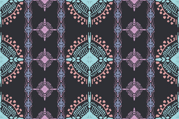 Seamless geometric and doodles line, traditional ikat pattern with earthy tones in geometric and tribal-inspired design. Ideal for textiles, wallpapers, and ethnic-themed projects.