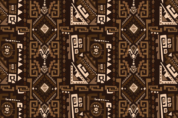 Seamless geometric and doodles line, traditional ikat pattern with earthy tones in geometric and tribal-inspired design. Ideal for textiles, wallpapers, and ethnic-themed projects.