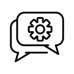 A graphic depicting two chat bubbles one containing a gear symbol