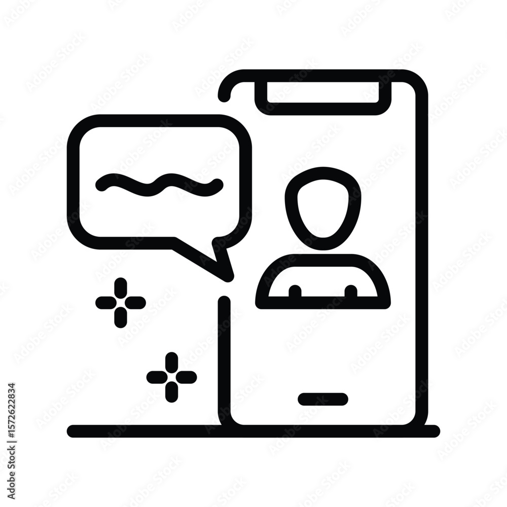 Aufkleber a phone screen displays a person icon with a chat bubble containing a wavy line and sparkling stars 