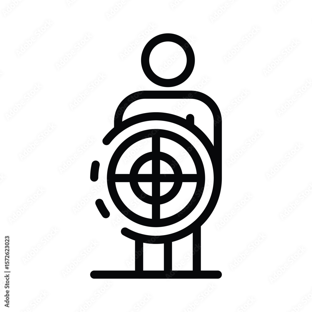 Poster an icon of a person with a target overlaying their torso standing on short vertical lines