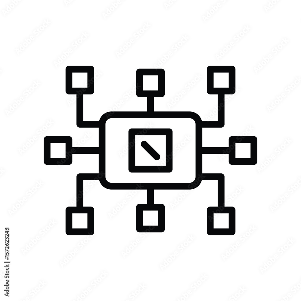 Poster black outlined graphic shows a central square with smaller squares extending outward