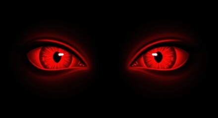 Glowing red demonic eyes in the dark