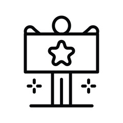 Graphic icon of a person holding a sign with a star on a stand with small plus signs on either side of the stand