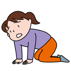 絶望して両手と膝をつく若い女性のイラスト