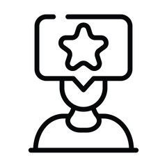Icon of a person with a star in a speech bubble head black outline