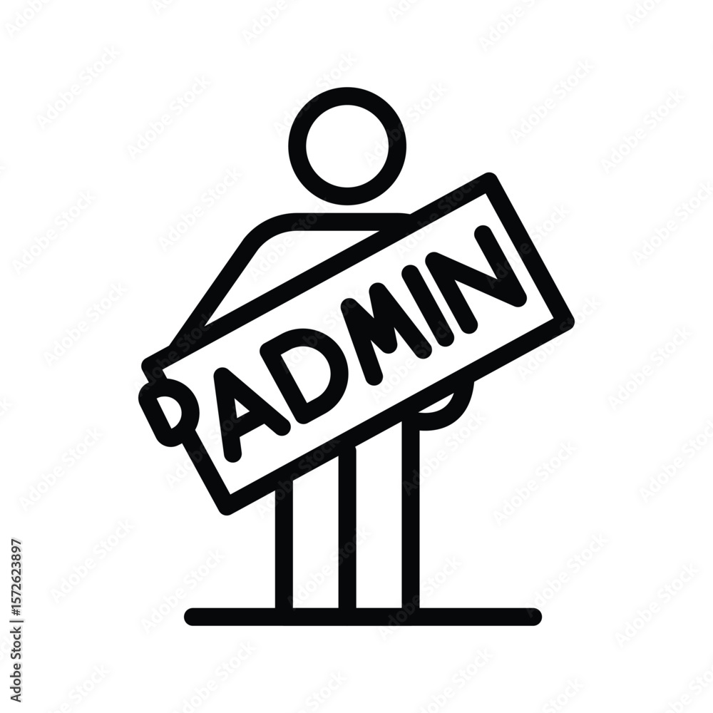 Poster stick figure holds an admin sign with simple lines on a white background