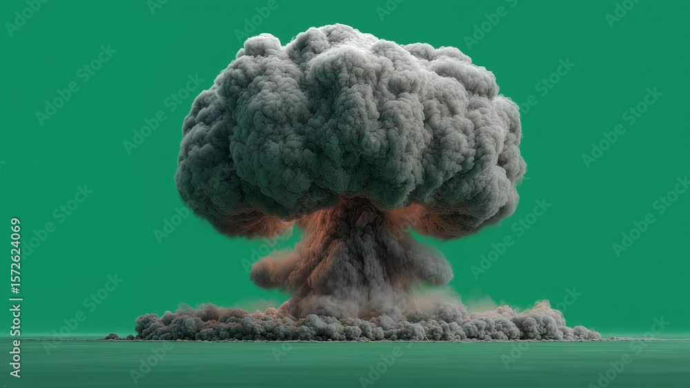 Poster huge mushroom cloud rising from atomic explosion creating a powerful and devastating blast with smok