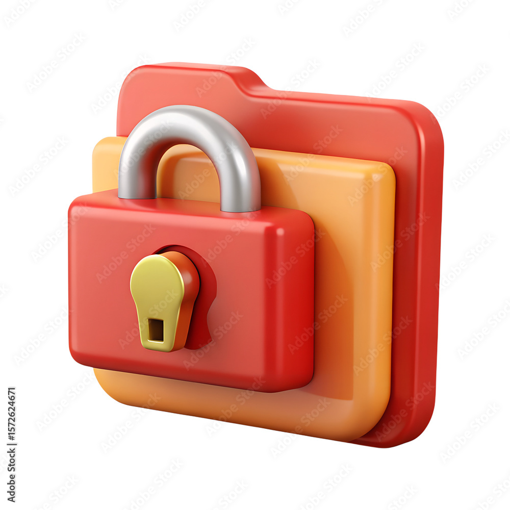 Poster red 3d folder with lock icon