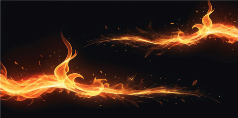 Abstract blazing red and orange flames create a dangerous, fiery texture in the dark © nur