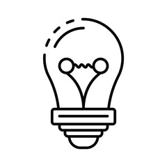 A blackandwhite line drawing of a lightbulb with a filament inside
