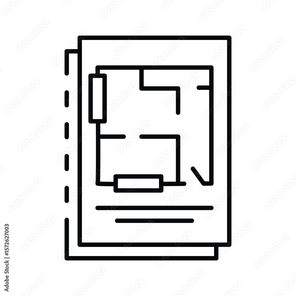 Poster blueprint icon plan of a building on sheets with dashed line marks