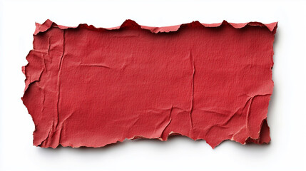 Torn piece of blank red note card with space for text on white background.