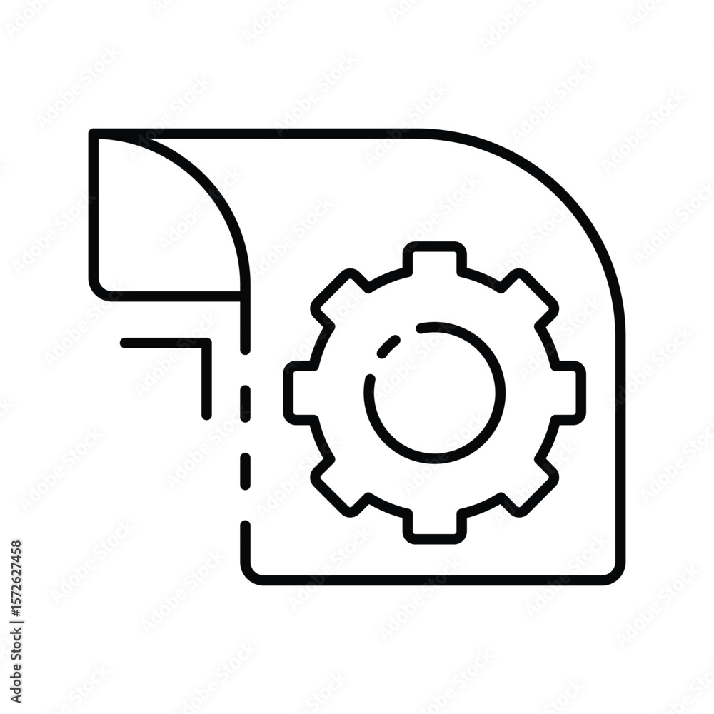 Poster lineart depicts a document icon topleft curl with a gear inside suggesting settings or configuration