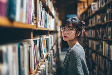 Academic Journals: Young Asian Student Searching Books in University Library for Effective Education Study