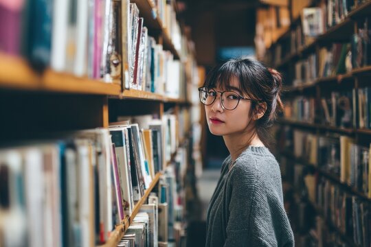 Academic Journals: Young Asian Student Searching Books in University Library for Effective Education Study