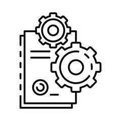Two gears positioned atop a document displaying two lines and a circular symbol
