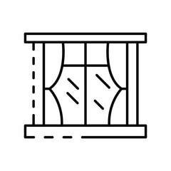 Window with curtains two panes and a frame rendered in a simple outlined style